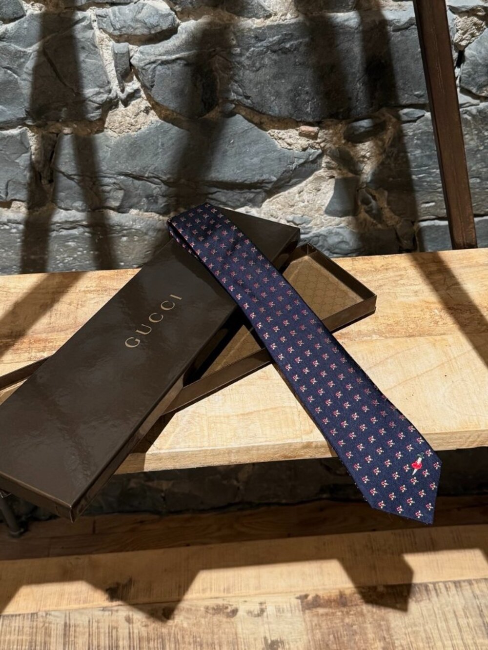 Gucci Navy Floral Heart Dagger Silk Tie